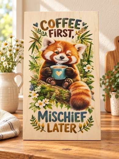 Coffee First, Mischief Later wooden sign