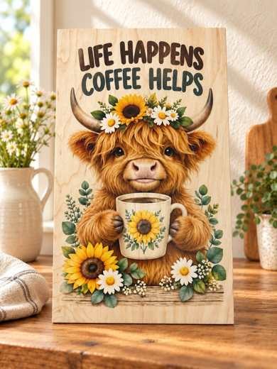 Life Happens, Coffee Helps wooden sign