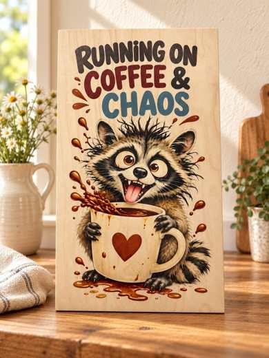 Running on Coffee & Chaos wooden sign