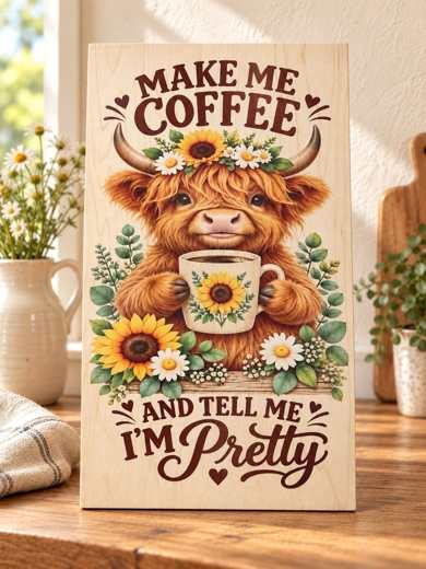 Make Me Coffee & Tell Me I'm Pretty wooden sign