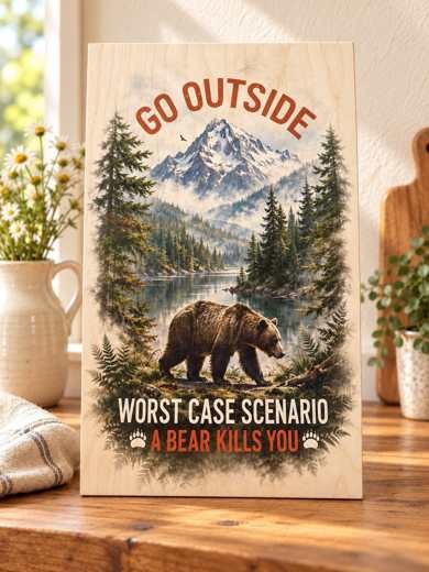 Go Outside - Bear wooden sign