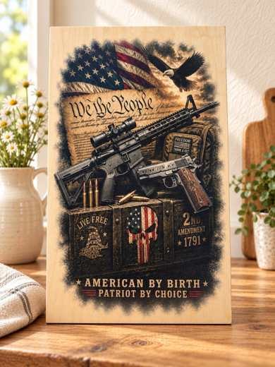 American by Birth, Patriot by Choice wooden sign