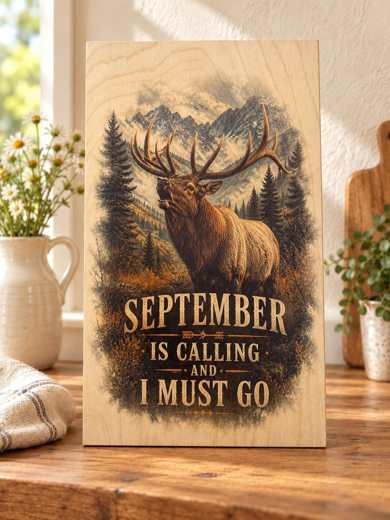 September Is Calling - Elk wooden sign