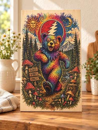 Good Vibes Only - Dancing Bear wooden sign