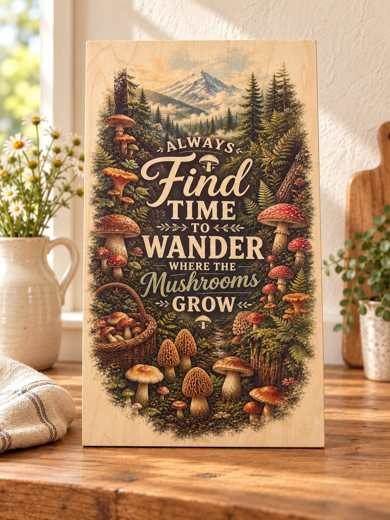 Find Time to Wander - Mushrooms wooden sign