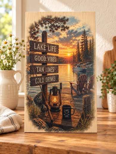 Lake Life wooden sign