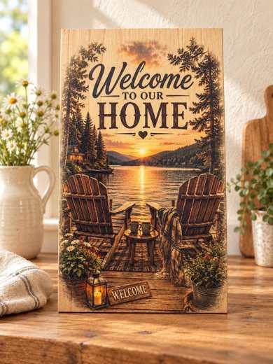Welcome to Our Home wooden sign