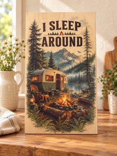 I Sleep Around - Camper wooden sign