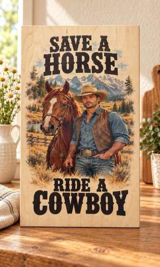 Save a Horse, Ride a Cowboy wooden sign