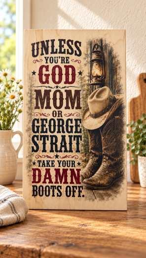 Take Your Boots Off wooden sign