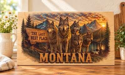 Montana - Wolves wooden sign