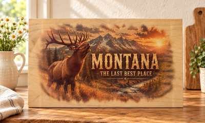 Montana - Elk wooden sign