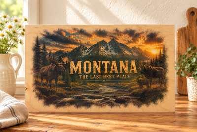 Montana - Moose Family wooden sign