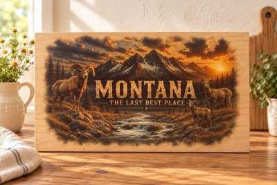 Montana - Bighorn Sheep wooden sign
