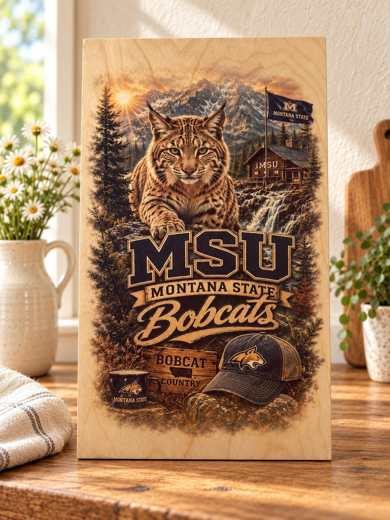 MSU Montana State Bobcats wooden sign