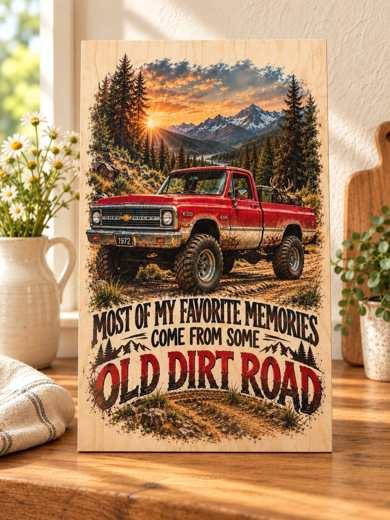 Old Dirt Road - Red Truck wooden sign