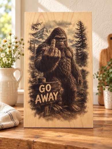 Go Away - Bigfoot wooden sign