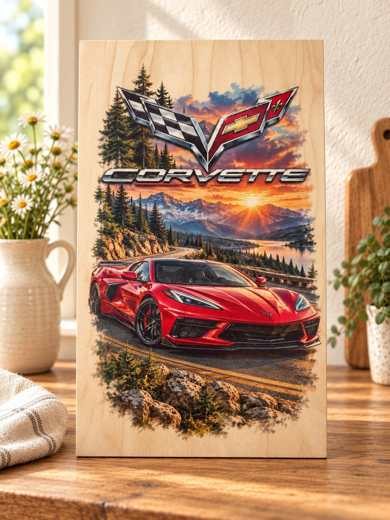 Corvette - Red Sports Car wooden sign