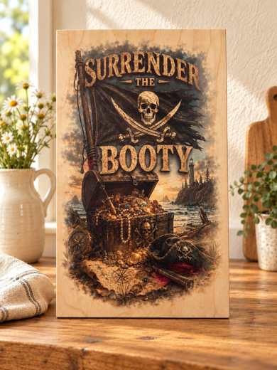 Surrender the Booty wooden sign