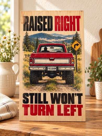 Raised Right - Red Truck wooden sign