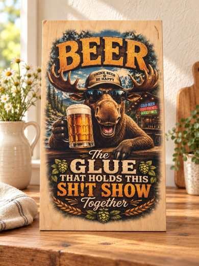 Beer - The Glue - Moose wooden sign