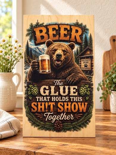 Beer - The Glue - Bear wooden sign