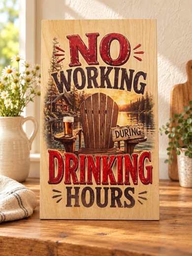 No Working During Drinking Hours wooden sign