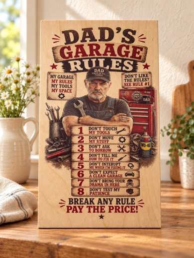 Dad's Garage Rules wooden sign