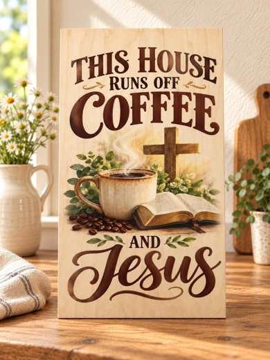This House Runs Off Coffee and Jesus wooden sign