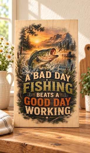 A Bad Day Fishing Beats Working wooden sign