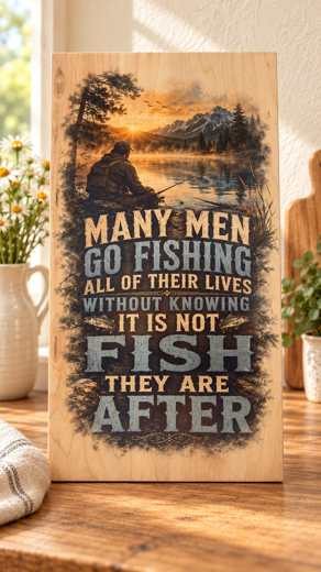 Many Men Go Fishing wooden sign
