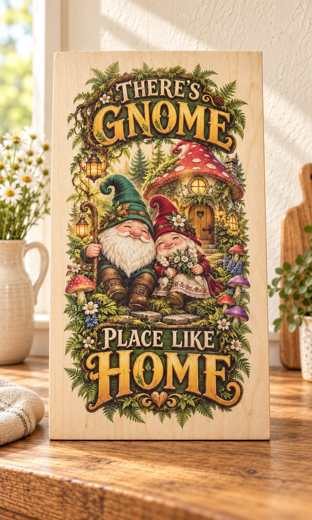 There's Gnome Place Like Home wooden sign
