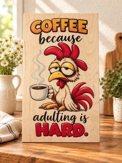 Coffee Because Adulting Is Hard wooden sign