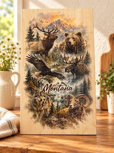 Montana - Wildlife wooden sign