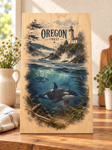 Oregon Coast - Orcas wooden sign