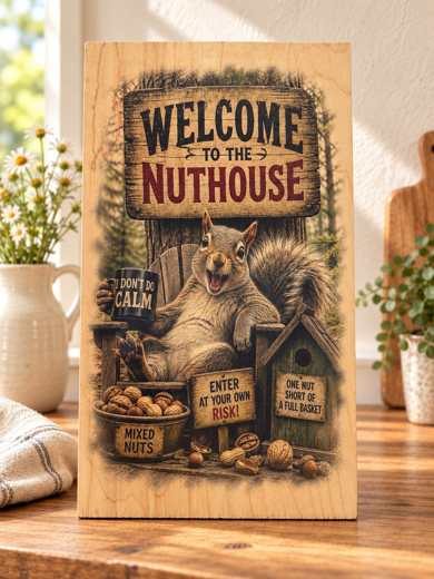 Welcome to the Nuthouse wooden sign