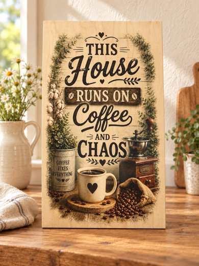 This House Runs on Coffee and Chaos wooden sign