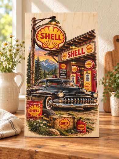 Shell - Classic Car wooden sign