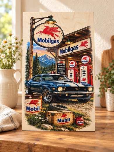 Mobilgas - Classic Mustang wooden sign