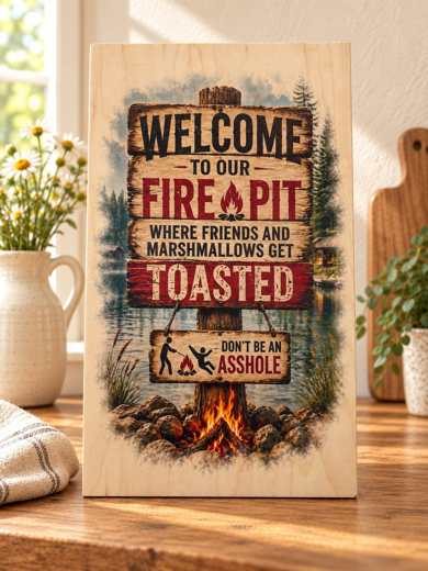 Welcome to Our Fire Pit wooden sign