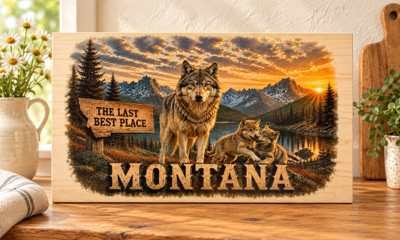 Montana - Wolf Family wooden sign