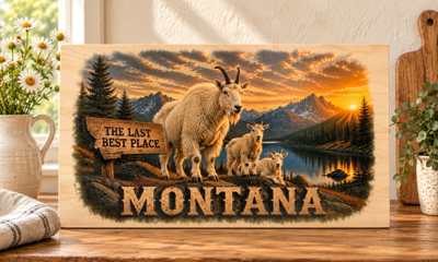 Montana - Mountain Goat Family wooden sign