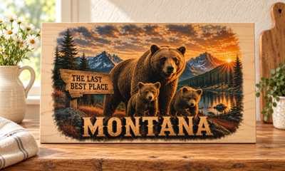 Montana - Bear and Cubs wooden sign