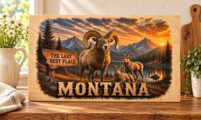 Montana - Bighorn Sheep Family wooden sign