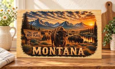 Montana - Bison wooden sign
