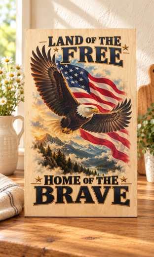 Land of the Free - Home of the Brave wooden sign